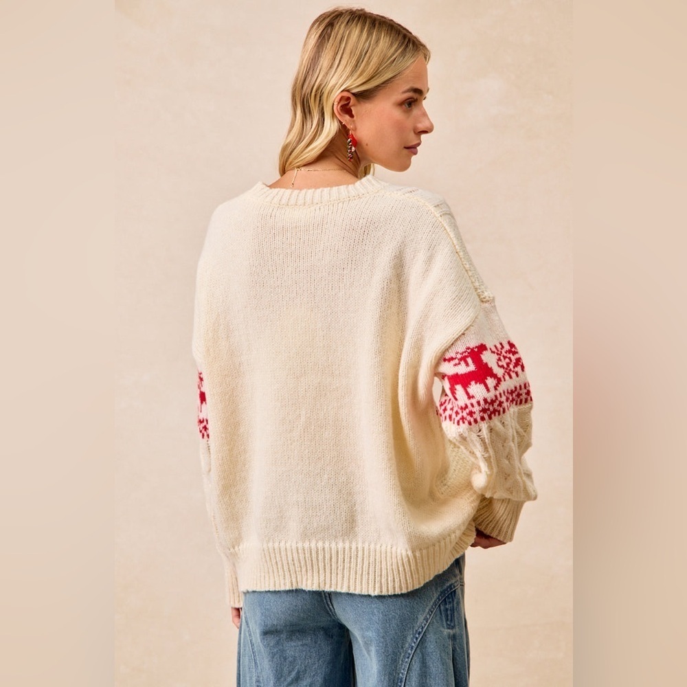 ⚡️ 📦 BiBi “ Nordic Nights “ Cableknit Fair Isle Sweater | Cream - Picture 10 of 10